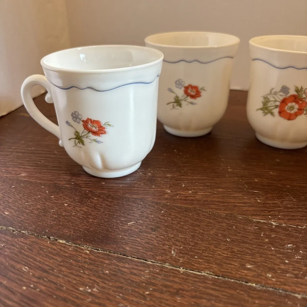Arcopal Paradise Cups Teacups Coffee Milk Glass Fine China France Pink Flowers-4